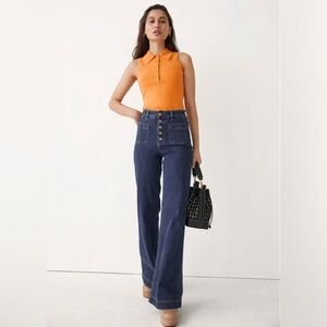 Other Stories Rib Knit Sleeveless Polo In Orange size Medium